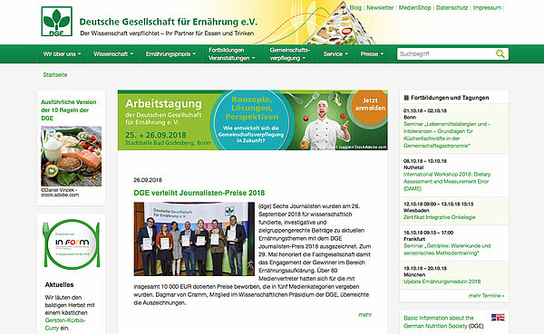 Webseite der Deutschen Gesellschaft für Ernährung DGE