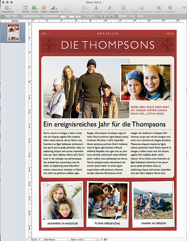 Das aus der Formatvorlage erzeugte Dokument