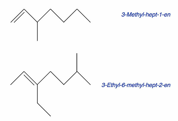 Zwei verzweigte Alkene mit einer Hepten-Kette